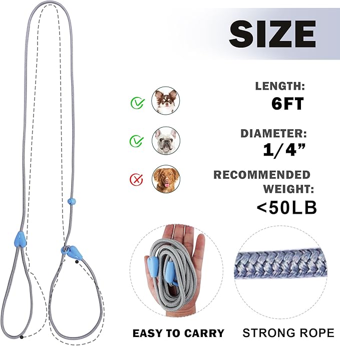 Slip Lead 6 FT Dog Training Leash - 6 Color Slip Leads for Medium Dogs - No Pull Grey Leash