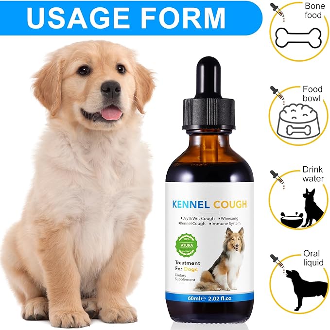 Dog Cough Treatment - Kennel Cough Drops for Dogs, 100% Natural Cough Supplement for Dogs, Allergy Relief Supplement for Dogs, Herbal Drops for All Breeds & Sizes
