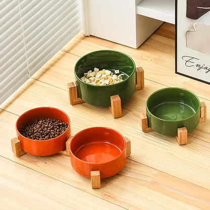 Petygooing Ceramic Cat Dog Bowl Set with Stand,Pet Food and Water Dishes,Medium Dog Bowls Anti -Slip Set of 2 Cat Dish Pet Food Bowls- Small Medium Size Pet (28OZ/6.1 in) Rust Red