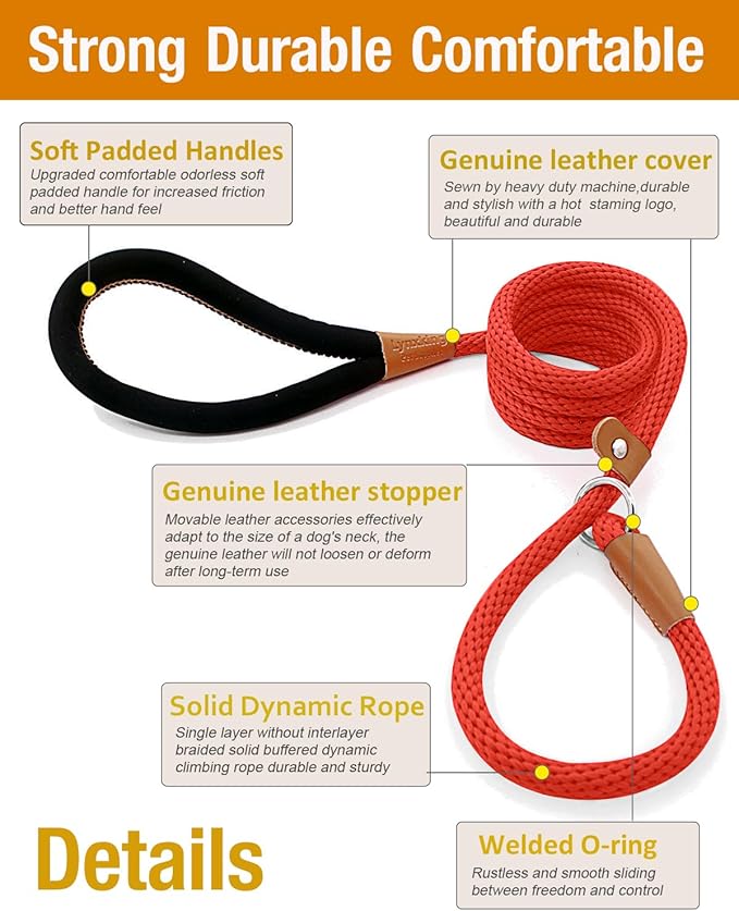 lynxking 8 FT Dog Leash Slip Lead 2 Pack Strong Heavy Duty Braided Dog Training Leash No Pull Training Lead Leashes for Medium Large and Small Dogs
