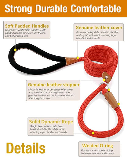 lynxking Dog Leash Slip Lead 5 6 8 FT Dog Training Leash Strong Heavy Duty Braided No Pull Training Lead Leashes for Large Dogs