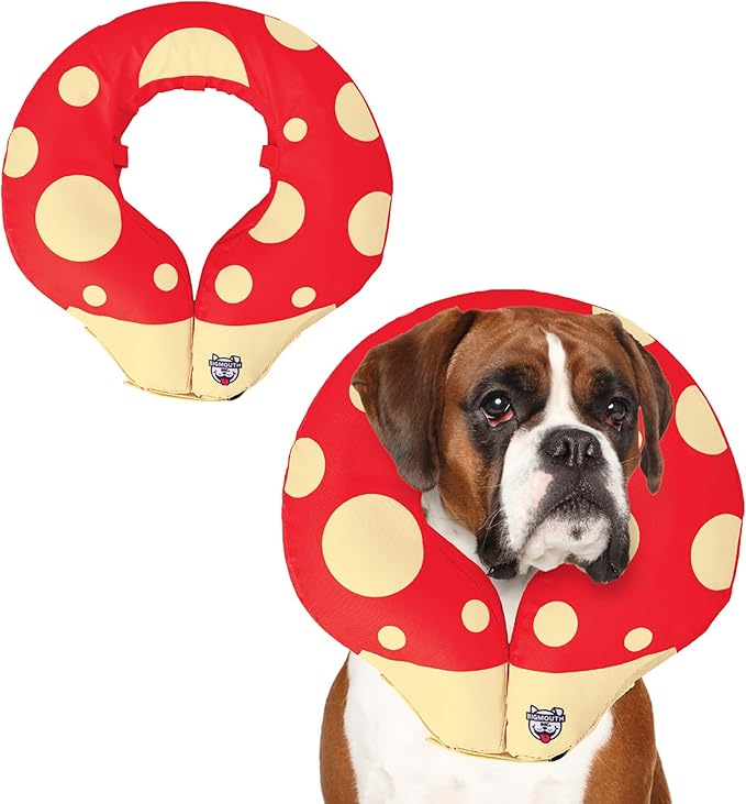 Mushroom Inflatable Dog Recovery Collar, Comfortable Cone Replacement for Pet Surgery, Protective Collars to Prevent Licking & Biting, Size Large