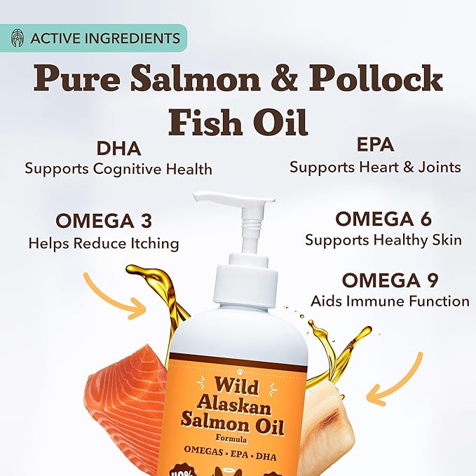 Natural Dog Company Wild Alaskan Salmon Oil Formula with Omega 3, Fish Oil for Dogs Supplement, Skin & Coat Dog Oil, Itchy Relief, Immune Support for Joints & Heart, Liquid Food Topper, 16 oz.