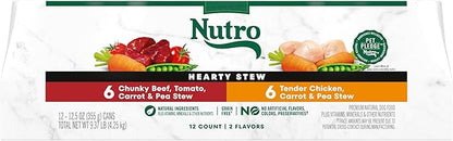 Nutro Hearty Stew Canned Wet Dog Food, Natural Grain Free Dog Food Wet Cuts in Gravy Chicken Beef Variety Pack, 12.5 oz Cans (12 Count, Pack of 1)