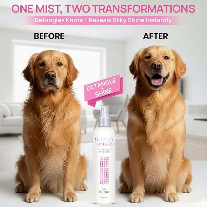BioSilk for Dogs Detangling Spray with Shine Support, Lightweight Leave in Grooming Mist That Helps Smooth Coats, Detangle, and Add Shine Without Buildup, 8 Fl Oz - 6 Pack