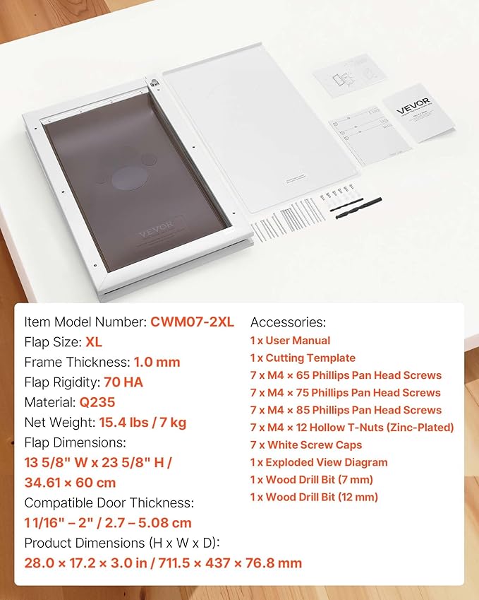 VEVOR Pet Door, X-Large, with Double Magnetic Flaps and Metal Frame, Strong and Weatherproof Dog Door for Interior and Exterior Doors, Easy to Install, Easy in-and-Out Access for Doggies, White