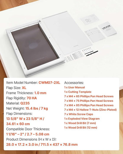 VEVOR Pet Door, X-Large, with Double Magnetic Flaps and Metal Frame, Strong and Weatherproof Dog Door for Interior and Exterior Doors, Easy to Install, Easy in-and-Out Access for Doggies, White