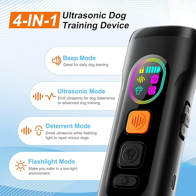 Dog Bark Deterrent Devices Anti Barking Device for Dogs Ultrasonic Bark Stopper Portable Dog Training Tool Indoor Outdoor Up to 50ft Correct Bad Behavior of Own or Neighbor's Dog (Black)
