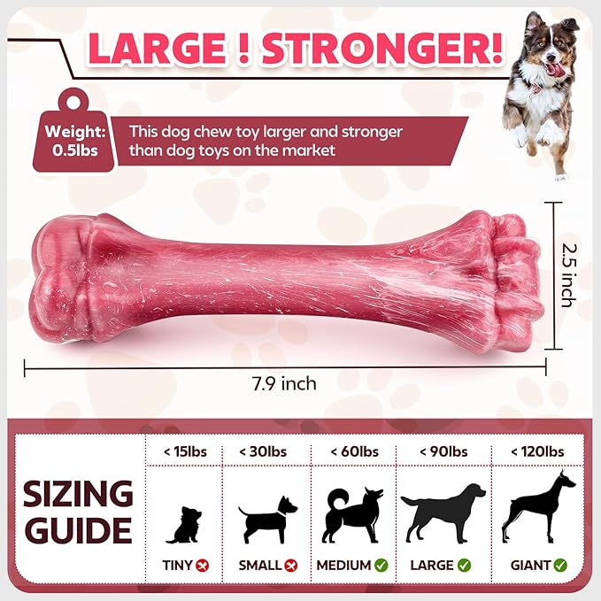 Dog Toys for Aggressive Chewers, Indestructible Dog Bones for Aggressive Chewers, Tough Dog Chew Toy for Heavy Duty Dogs, Big Dog Teething Toys with Durable Nylon for Large/Medium Breed Puppies