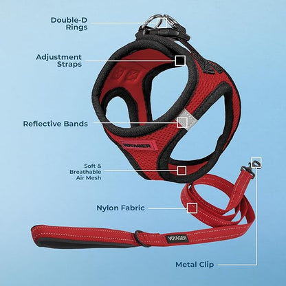 Best Pet Supplies Voyager Step-in Air All Weather Mesh Harness and Reflective Dog 5ft Leash Combo with Neoprene Handle, for Small, Medium and Large Breed Puppies - Set (Red/Black Trim), XX-Small