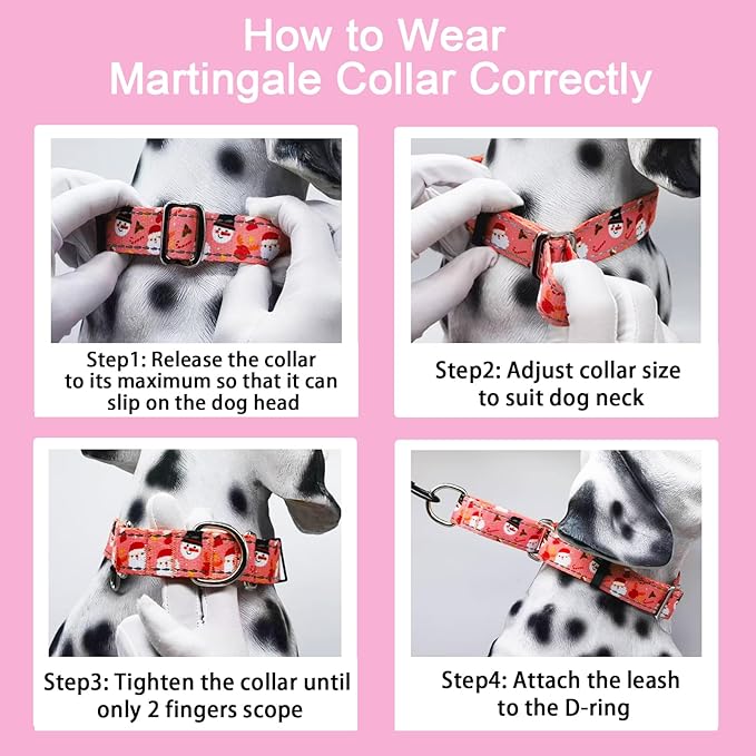 Reflective Christmas Martingale Collar for Dogs Nylon Training Collar with No Buckle No Pull Dog Collar for Large Dogs（Pink Snowman，L）