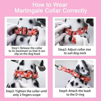 Reflective Christmas Martingale Collar for Dogs Nylon Training Collar with No Buckle No Pull Dog Collar for Large Dogs（Pink Snowman，L）