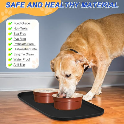 SMILOOL Silicone Pet Feeding Mat with Raised Edge for Food and Water, Dog Bowl Mats, Cat Bowls Placemat with High Lip for Floor Waterproof, Rubber Tray for Cats and Dogs 22 x 14 x0.8 Black