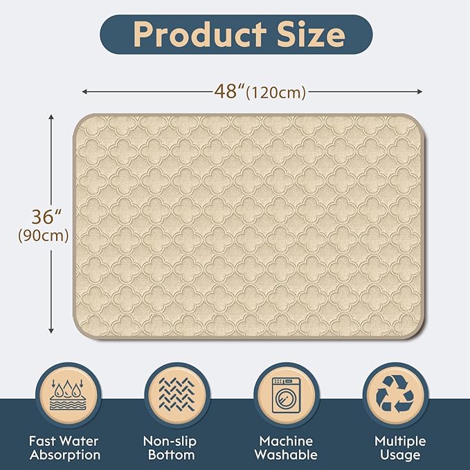 FunFurry Washable Pee Pads for Dogs - 2 Pack Reusable Puppy Pads，Waterproof Training Pads，Guinea Pig Cage Liner, Puppy Pee Pads with Non-Slip Backing (Cream, 36" X 48" - 2 Pack)