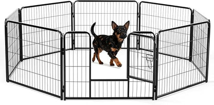DUMOS Dog Playpen Indoor, Metal 24 Inch 8 Panels Foldable Pet Fence with Door, Outdoor Small Medium Large Dog Puppy Portable Exercise Play Pen for RV Camping, Trips, Play Yard