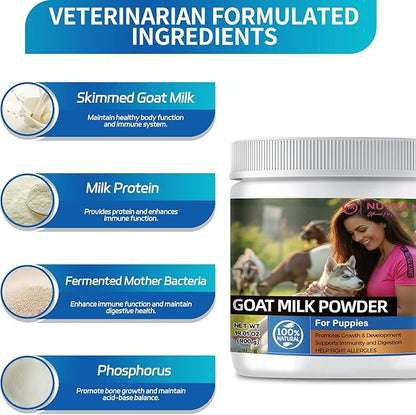 Nutra Kams Goat Milk Powder with Taurine for Puppies and Dogs Digestive Health, Strong Bones and Healthy Teeth.14. oz, 100% Natural.