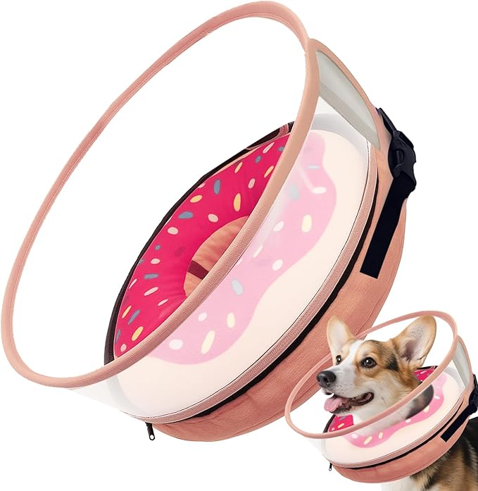 Inflatable Dog Cone Collar with Detachable Sturdy Shield,Soft&Lightweight-Ideal for Post-Surgery Recovery and Daily Wear,Suitable for Small Medium Large Dog Breeds(Donut Pink,M+)