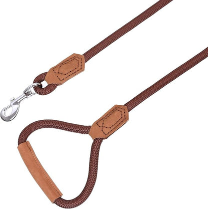 Mile High Life | Premium Leather Dog Leash | Strong Rope Leash | Leather Handle | Zinc Alloy Strong Clasp | Small Medium Large Dogs | 4/5/6 Feet(Dark Brown, 72 Inch (Pack of 1))