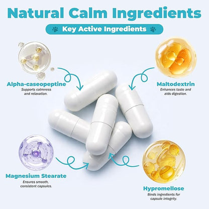 Dog Calming Capsule Calming Support Supplement for Small Dogs and Cats, Helps Promote Relaxation and Reduce External Stress Factors, Daily Behavioral Support and Anxiety Relief for Dogs and Cats, 75mg
