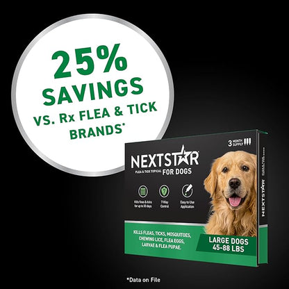 NEXTSTAR Flea and Tick Prevention for Dogs, Repellent & Control, Fast Acting Waterproof Topical Drops, Flea and Tick Prevention for Large Dogs, 6 Monthly Doses