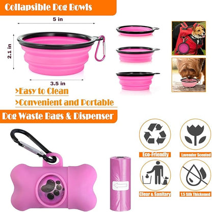 No Pull Dog Harness, Collar & Leash Set | Includes Dog Seat Belt, Collapsible Bowls & Poop Bag Dispenser. Ideal for Training, Walking, Hiking. Fits Small to Large Dogs(Pink-S)