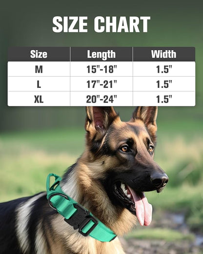Joytale Tactical Dog Collar with Handle and Metal Buckle, Heavy Duty Padded Military Collar with 2 Patches for Training, Adjustable for XLarge Dogs, Teal, XL