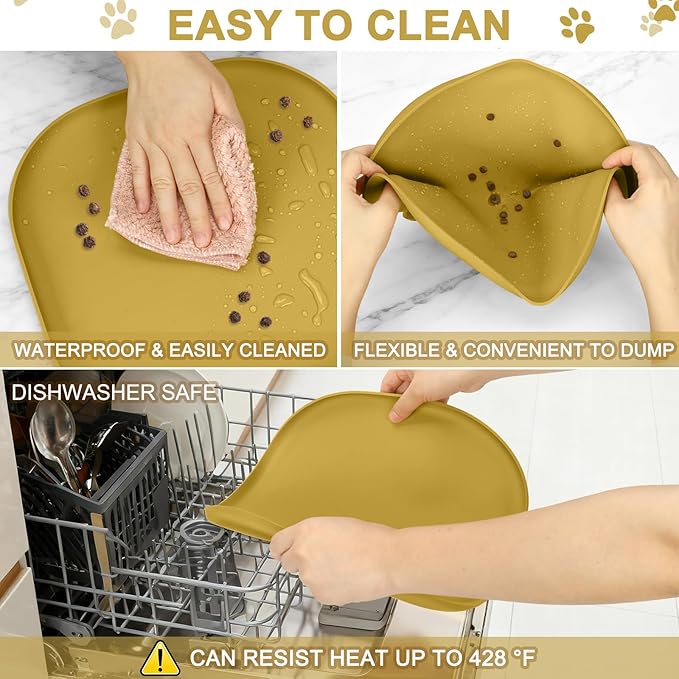 Smilool Small Silicone Pet Food Mat with Raised Edge for Food and Water Bowl, Square Dog Feeding Mats, Cat Food Trays for Floor Waterproof, Rubber Tray for Dogs and Cats, 12 x 12 x 0.7 Honey