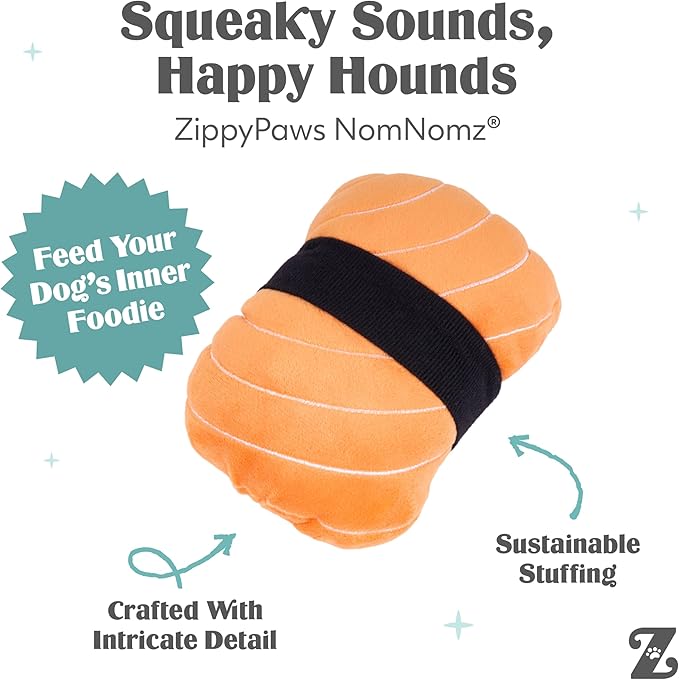 ZippyPaws NomNomz - Dog Squeaky Toys to Keep Them Busy, Funny Food Plush for Small & Medium Dogs, Cute Stuffed Puppy Toy, Pet Products, Gift for Dogs of All Breeds, Soft and Cuddly - Sushi