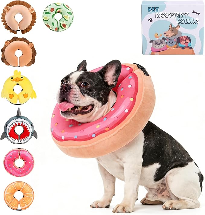 KOOLTAIL Inflatable Dog Cone Collar, Soft Donut E Collar for Dogs After Surgery to Stop Licking Enhanced Alternative, Blow Up Pet Neck Pillow Recovery Adjustable Cone for Dog Cat, Upgrade Size,Donut M