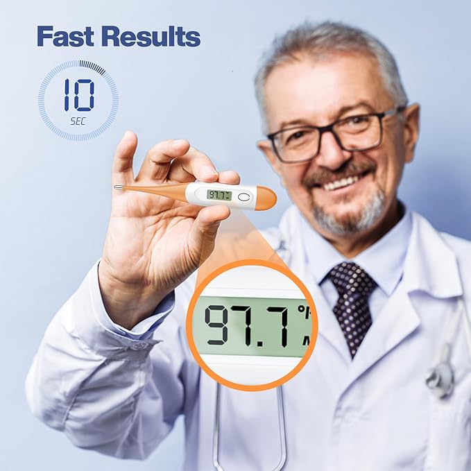 Boncare 10 Seconds Digital Thermometer for Adults and Kids - Accurate & Safe Rectal Thermometer for Baby with Fever Alarm, Oral Thermometer (Orange)