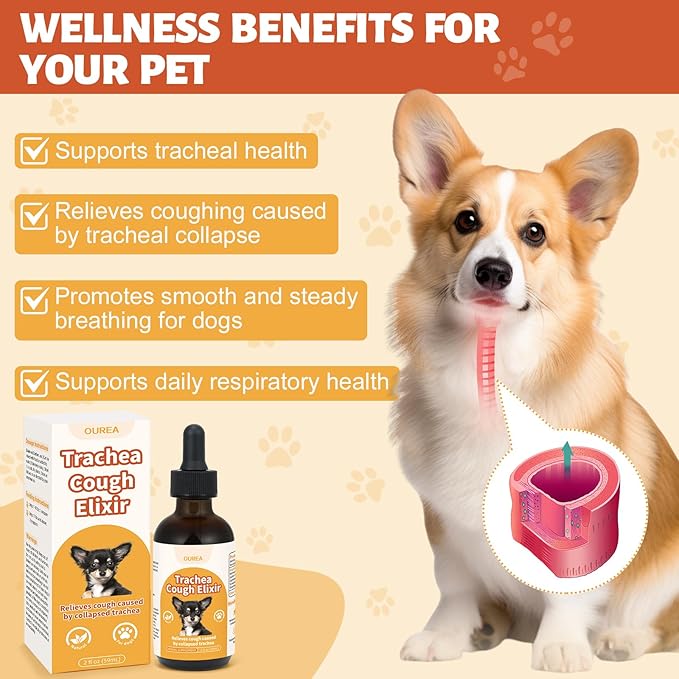 Collapsed Trachea Treatment for Dogs, Dog Cough Treatment, Trachea Cough Elixir, Natural Herbs Help Dogs Breathe Smoothly and Support Tracheal & Respiratory Health - 59mL