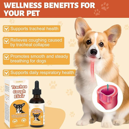 Collapsed Trachea Treatment for Dogs, Dog Cough Treatment, Trachea Cough Elixir, Natural Herbs Help Dogs Breathe Smoothly and Support Tracheal & Respiratory Health - 59mL