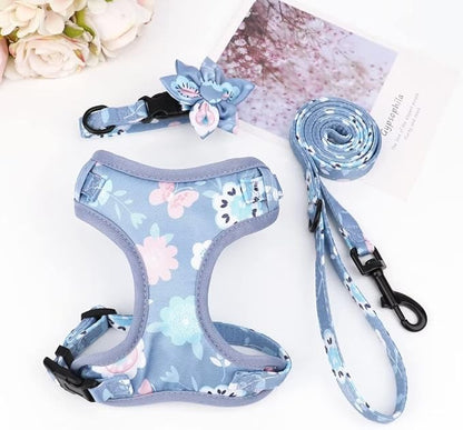 Beirui Cute Girl Dog Collars, Harnesses & Leashes Set - Adjustable Dog Collar and Leash Set with Flower - Soft Mesh Dog Vest Harness for Puppies Small & Extra Small Dogs Cats (Purple,XXS)