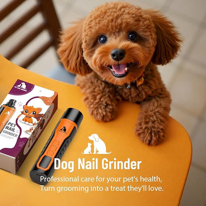 Electric Dog Nail Grinder: 5-Speed Quiet Dog Nail Trimmer with LED Light, Adjustable Safety Guard, Rechargeable Cordless Design for Small to Large Dogs & Cats(Orange)