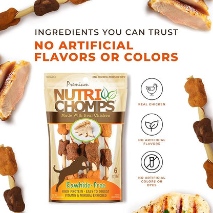 NutriChomps Dog Chews, 5-inch Kabobs, Easy to Digest, Rawhide-Free Dog Treats, 6 Count, Real Chicken and Duck flavor
