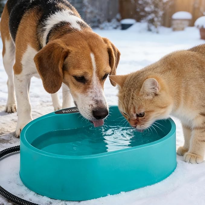 3.7L Heated Water Bowl for Outdoor Dogs Cats - 30W Thermostatic Control Heating Pet Bowl with 6.6Ft Bite-Proof Cord for Winter Chickens