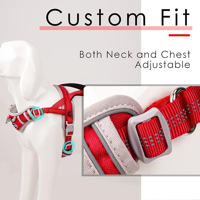 ADVENTUREMORE Dog Harness for Medium Dogs No Pull, Sport Dog Halter Harness Adjustable Reflective Dog Vest Escape Proof Dog Harness with Easy Control Front Clip Handle for Training Walking M Red