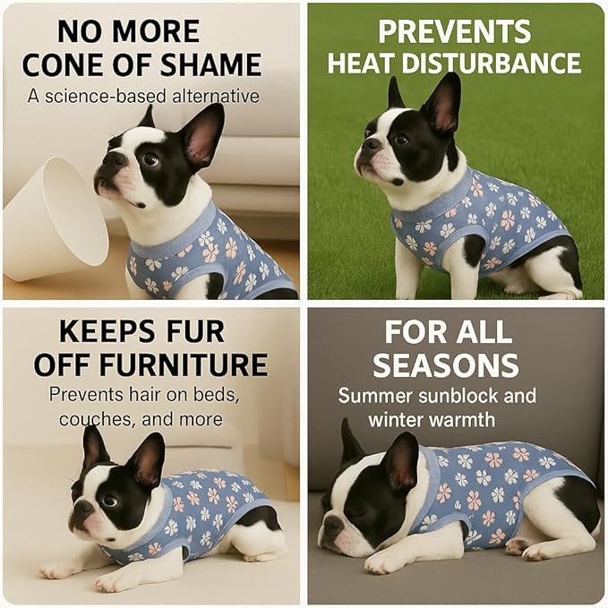 PetWarm Dog Surgical Recovery Suit Male, Dog Bodysuit for Sensitive Skin Areas, Surgical Suit for Dogs Abdominal Affected Areas Bandages, Substitute E-Collar and Cone, Flower Pattern, Blue, XS