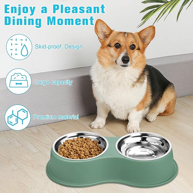 Epetslove Dog Bowls Double Dog Water and Food Bowls Stainless Steel Bowls with Non-Slip Resin Station, Pet Feeder Bowls for Puppy Medium Dogs Cats