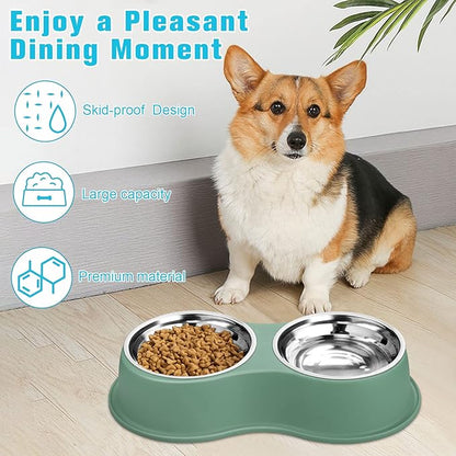 Epetslove Dog Bowls Double Dog Water and Food Bowls Stainless Steel Bowls with Non-Slip Resin Station, Pet Feeder Bowls for Puppy Medium Dogs Cats