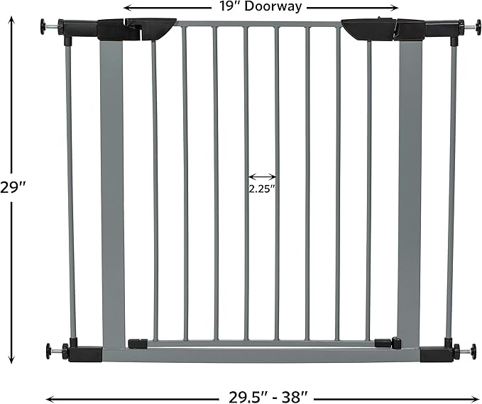 MidWest Homes for Pets 29-Inch High Walk-thru Pressure Mounted Gray Steel Dog Gate, Expands to 38 Inches Wide, No Damage to Walls, Includes 3-inch Extensions, For Small Pets