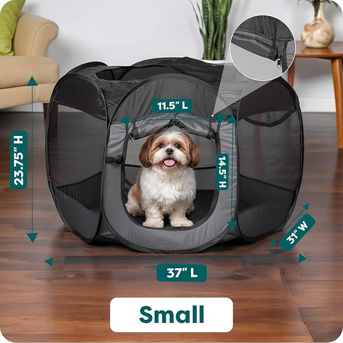 FurHaven Portable Pet Playpen for Dogs & Cats - Foldable Indoor Kitten Playpen with Mesh Sides, Pop Up Travel Dog Pen, Small, Gray