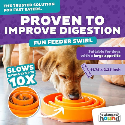 Outward Hound Fun Feeder Slo Bowl – Large 4‑Cup Capacity,Slow Feeding,Medium to Large Dogs,Non‑Slip,Orange,Swirl Pattern,(Pack of 6)