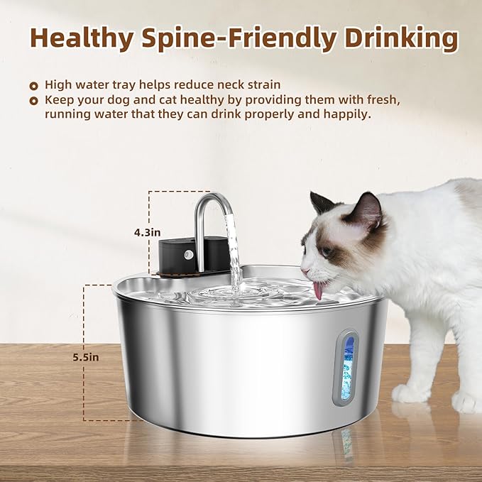 Cordless Dog Water Fountain with Silicone Mat, 7L/236oz Stainless Steel Automatic Dog Water Dispenser for Large Dogs, Multi-Filtration Pet Fountain & Ultra-Quiet Pump
