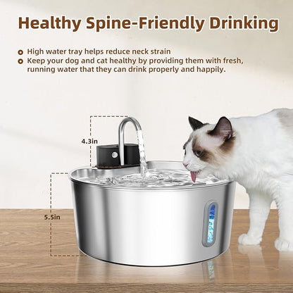Cordless Dog Water Fountain with Silicone Mat, 7L/236oz Stainless Steel Automatic Dog Water Dispenser for Large Dogs, Multi-Filtration Pet Fountain & Ultra-Quiet Pump