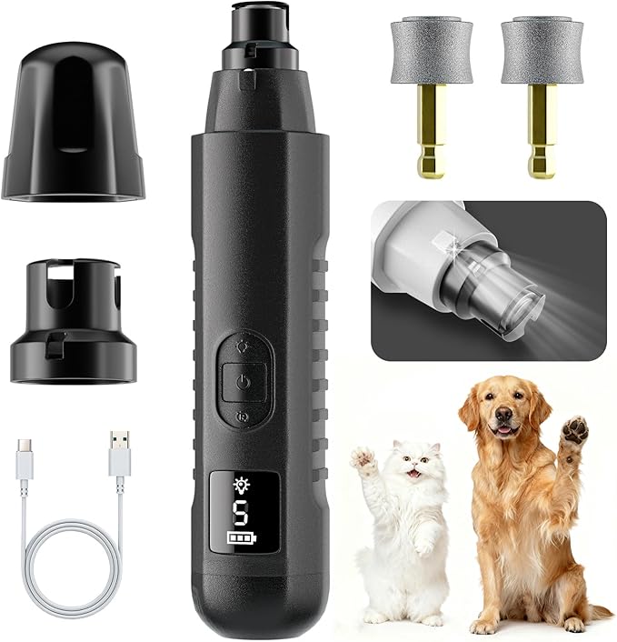 2026 New Silent Groom Pro Pet Nail Grinder, 5-Speed Dog Nail Grinder with Led Light, 40 db Quiet Painless Paws Grooming for Small Medium Large Dogs & Cats, USB Rechargeable