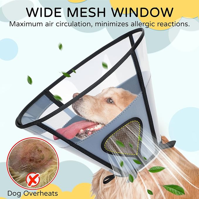 Soft Dog Cone Collar for Large Dogs, Mesh Windows Transparent E Collar for Dog, Anti-Bite Lick Wound Healing After Surgery Neuter Safety Practical Comfy Plastic Cone (Black, M)