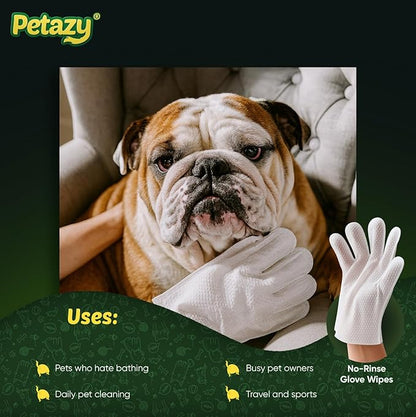 Petazy Pet Glove Wipes for Dogs & Cats – Hypoallergenic Thick Cleaning Gloves with Aloe & Coconut Oil for Paws, Face, Ears & Butt, Instant No Rinse Grooming Wipes to Deodorize and Hydrate, 25 Pack