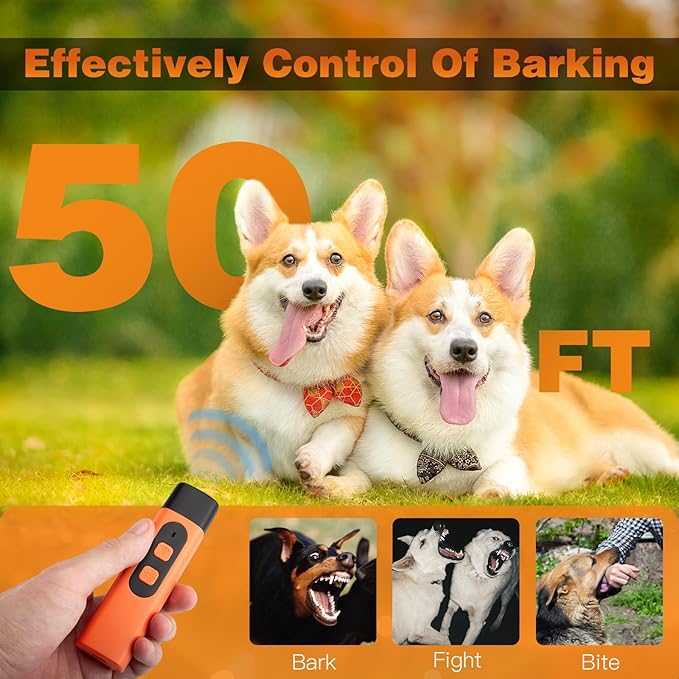 Dog Bark Deterrent Devices, Ultrasonic Anti Barking Device for Dogs, 50 FT Range Indoors Outdoors Stop Barking Behavior Training Correct Rechargeable, Portable Safe & Humane Bark Control for Dogs