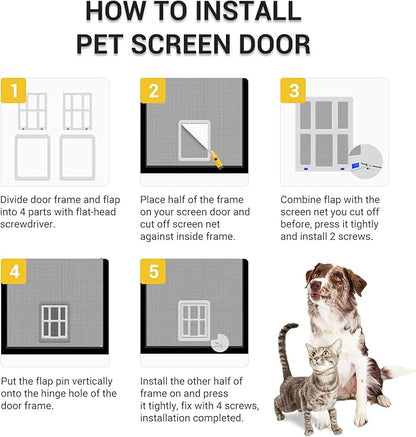 PETLESO Small Pet Door for Screen & Sliding Doors - 8.3" x 10.3" Magnetic Flap Auto Closing with Lockable Insert, Ideal for Cats and Small Dogs, White